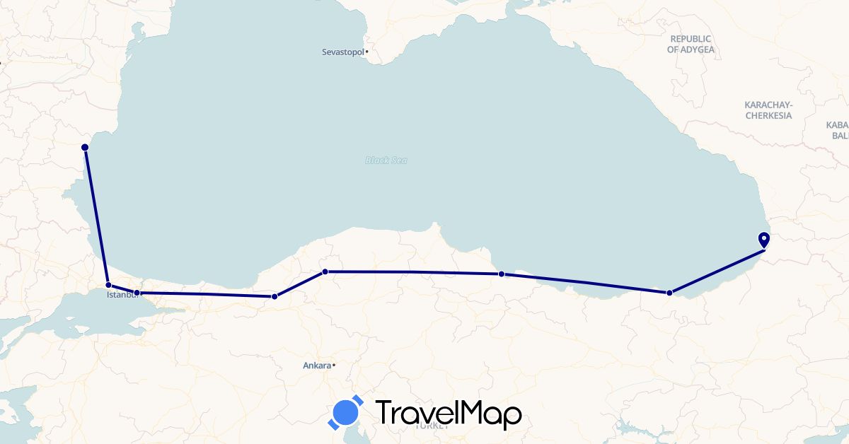 TravelMap itinerary: driving in Bulgaria, Georgia, Turkey (Asia, Europe)